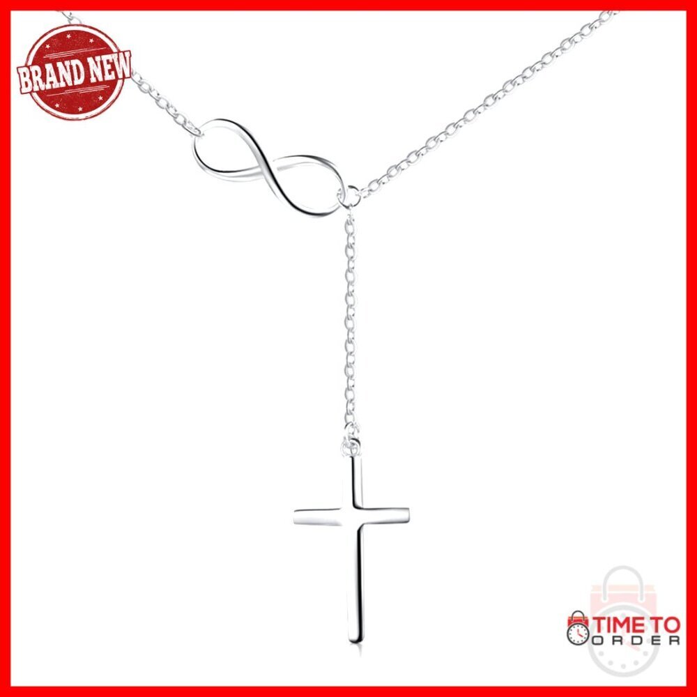 Sterling Silver Cross Infinity Pendant Necklace 18" Chain